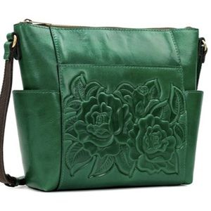 Patricia Nash Leather Aveley Flower Crossbody Green NWT